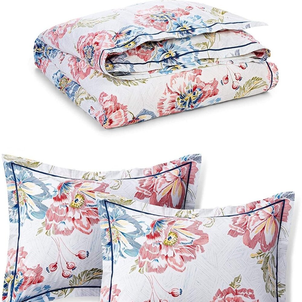New Ralph Lauren Isadora Red Blue Yellow Green Floral White 3p Duvet Cover Set